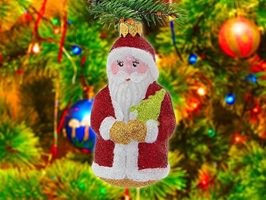 Sjove julekugler figurer. Håndmalede julemænd i guld, sølv og rød glimmer